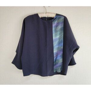 SACHIKO Womens Round Neck Kimono Sleeve Chiffon Top Blouse Small Navy/Purple